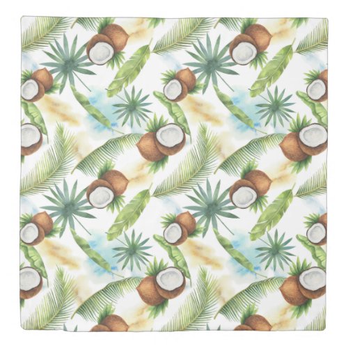 Watercolor Tropical Coconut Pattern Duvet Cover