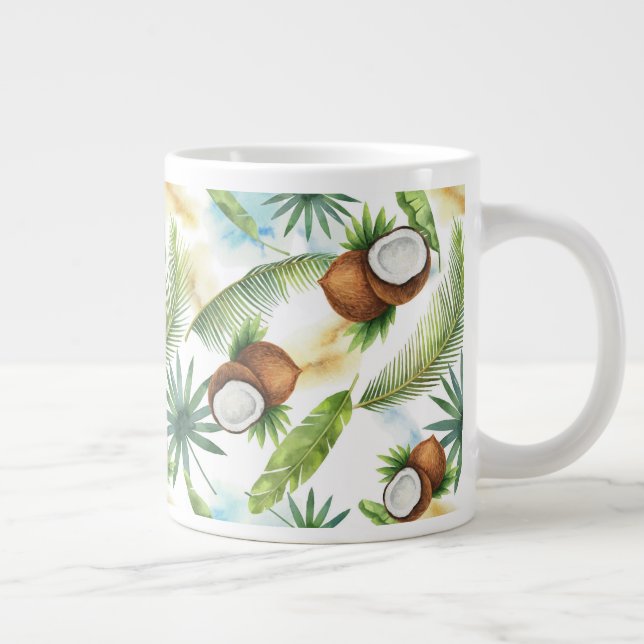 Watercolor Tropical Coconut Pattern Giant Coffee Mug (Right)