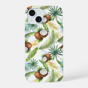 Watercolor Tropical Coconut Pattern iPhone 15 Case