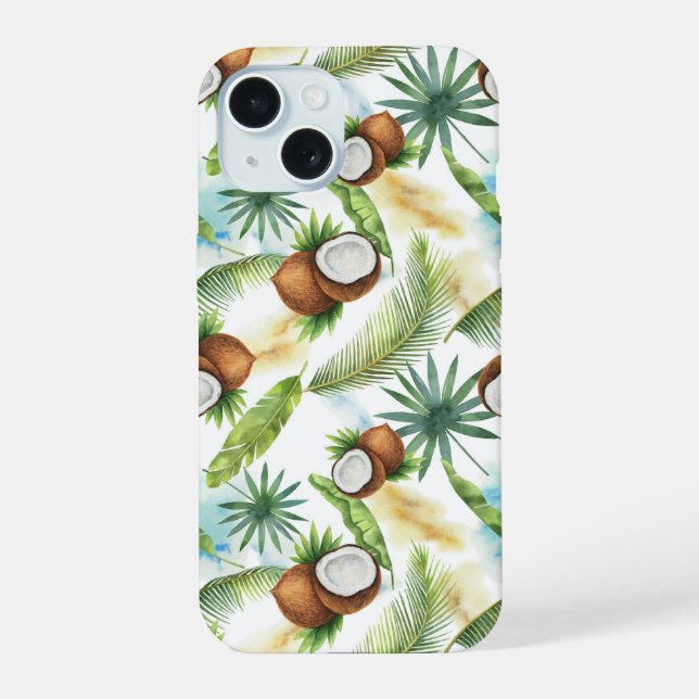 Watercolor Tropical Coconut Pattern Iphone Case (Back)