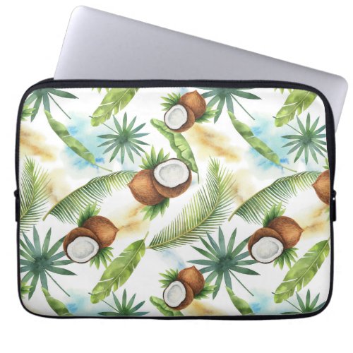 Watercolor Tropical Coconut Pattern Laptop Sleeve