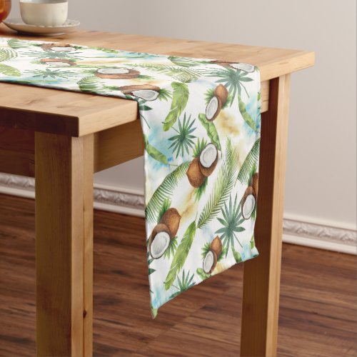 Watercolor Tropical Coconut Pattern Medium Table Runner