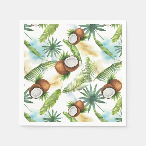 Watercolor Tropical Coconut Pattern Napkins