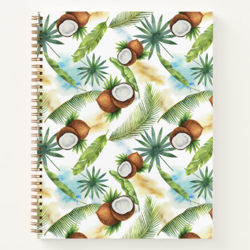 Watercolor Tropical Coconut Pattern Notebook