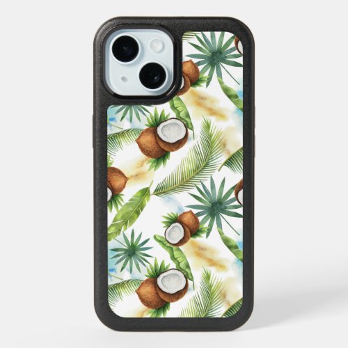 Watercolor Tropical Coconut Pattern iPhone 15 Case