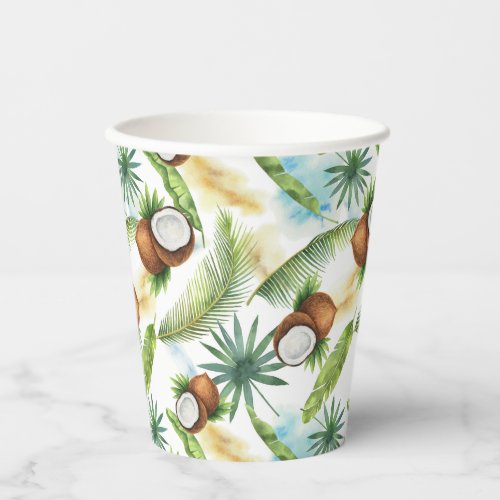 Watercolor Tropical Coconut Pattern Paper Cups