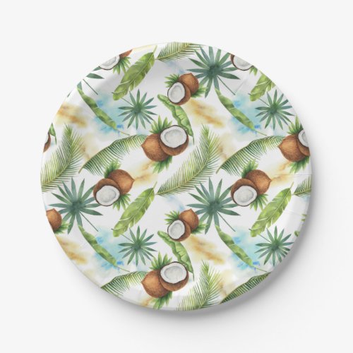 Watercolor Tropical Coconut Pattern Paper Plates