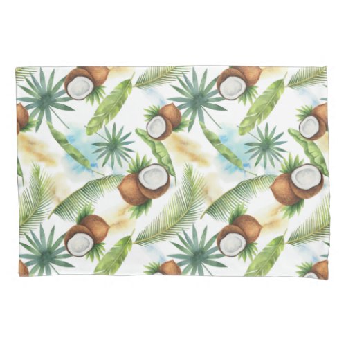 Watercolor Tropical Coconut Pattern Pillow Case
