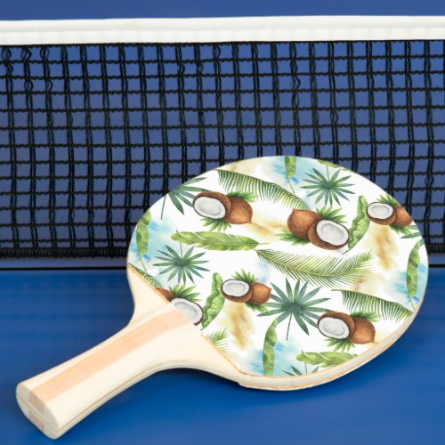Watercolor Tropical Coconut Pattern Ping Pong Paddle