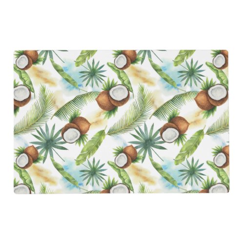 Watercolor Tropical Coconut Pattern Placemat