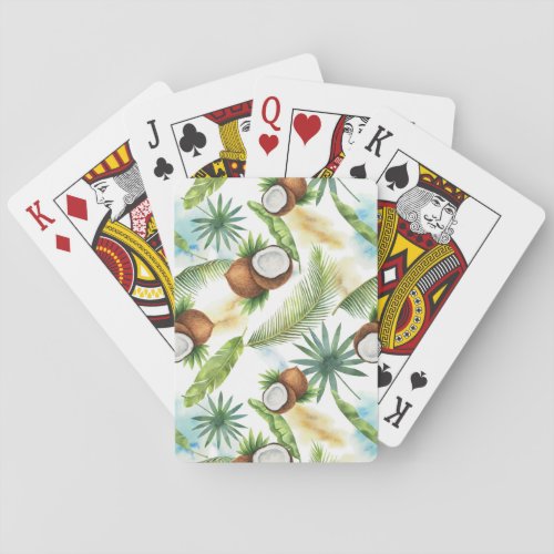 Watercolor Tropical Coconut Pattern Poker Cards