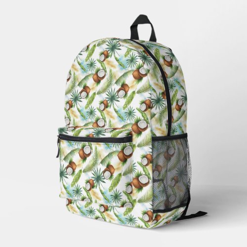 Watercolor Tropical Coconut Pattern Printed Backpack