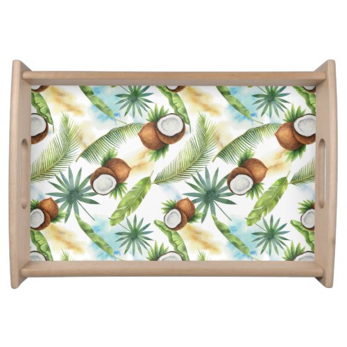 Watercolor Tropical Coconut Pattern Serving Tray