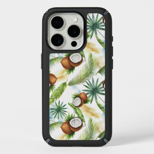 Watercolor Tropical Coconut Pattern iPhone 15 Pro Case