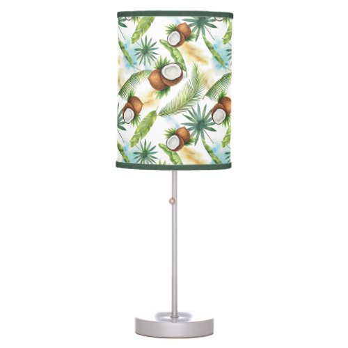 Watercolor Tropical Coconut Pattern Table Lamp