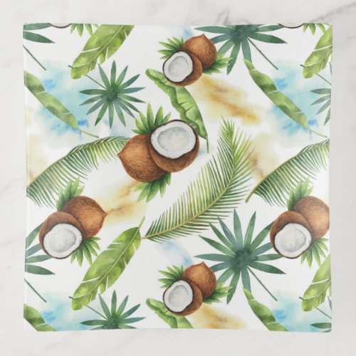 Watercolor Tropical Coconut Pattern Trinket Tray