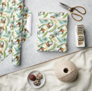 Watercolor Tropical Coconut Pattern Wrapping Paper