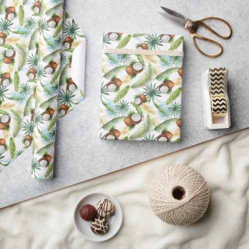 Watercolor Tropical Coconut Pattern Wrapping Paper