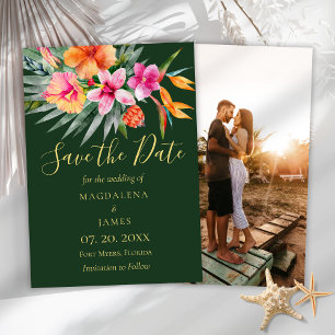 Watercolor Tropical Colorful Pink Orange Flowers Save The Date