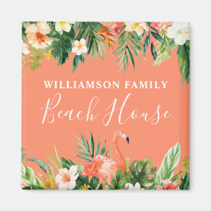 Watercolor Tropical Coral Floral Beach House Magnet