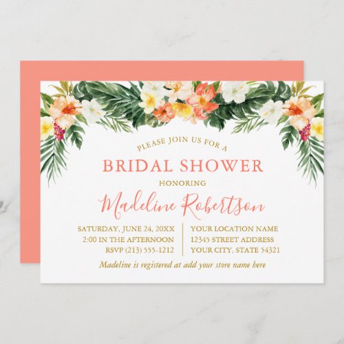 Watercolor Tropical Coral Floral Bridal Shower Invitation