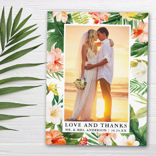 Watercolor Tropical Coral Floral Love and Thanks Postcard