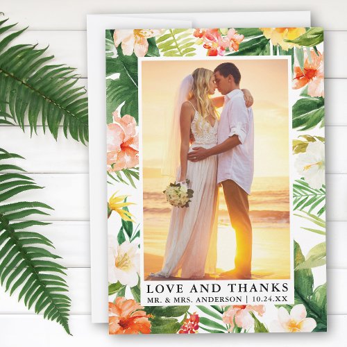 Watercolor Tropical Coral Floral Love and Thanks Thank You Card