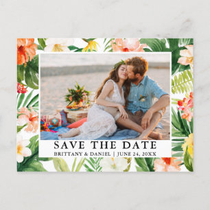 Watercolor Tropical Coral Floral Save The Date Postcard
