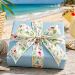 Watercolor Tropical Daiquiri Pattern Satin Ribbon