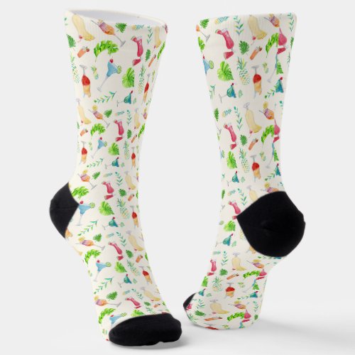 Watercolor Tropical Daiquiri Pattern Socks
