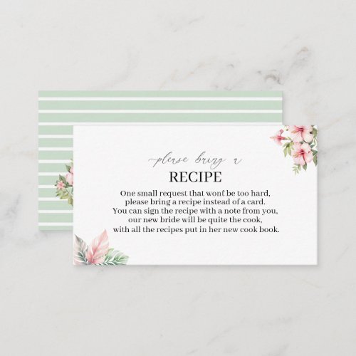 Watercolor Tropical Dreams Pink Flowers Recipe car Enclosure Card