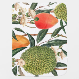 Watercolor tropical durian, mango pattern. baby blanket