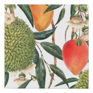 Watercolor tropical durian, mango pattern. faux canvas print