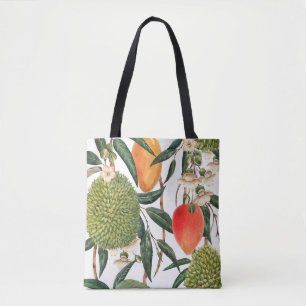 Watercolor tropical durian, mango pattern. tote bag