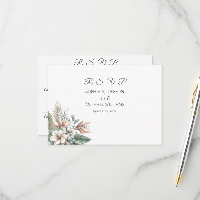 Watercolor Tropical Elegance-Wedding- RSVP Card (Front/Back In Situ)