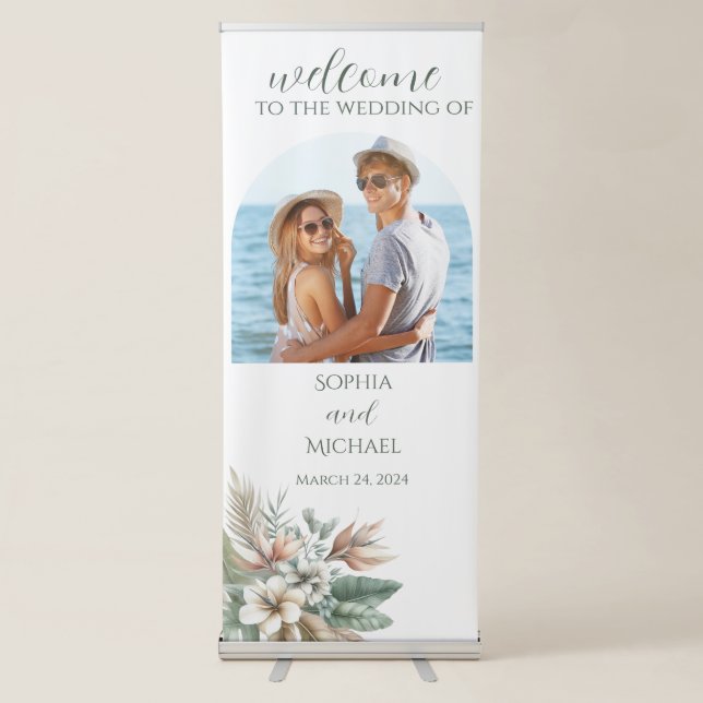 Watercolor Tropical Elegance-Wedding Welcome Sign- Retractable Banner (Front)