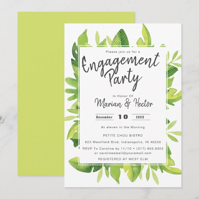 Watercolor Tropical Engagement Party Invitation (Front/Back)