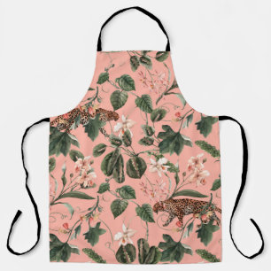 Watercolor tropical exotic pattern with orchid, gr apron