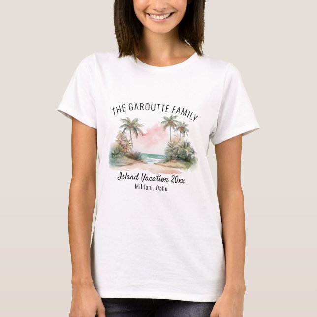 Watercolor Tropical Family Vacation Personalized T-Shirt (Front)