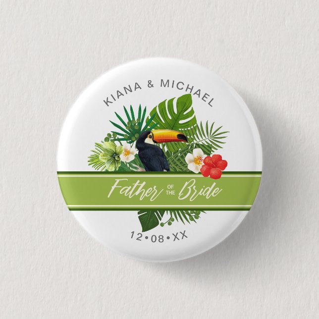 Watercolor Tropical Father of Bride Green ID577 Button (Front)