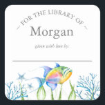 Watercolor Tropical Fish Bookplate<br><div class="desc">Baby shower bookplate sticker featuring watercolor tropical rainbow fish. Use the template fields to add your personalization in charcoal grey over a white background. A great addition for baby's first library or use as a custom "This Book Belongs To" sticker. Pair's beautifully with my matching Bring a Book request card....</div>