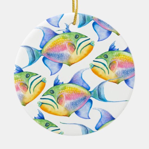 Watercolor Tropical Fish Christmas Ornament