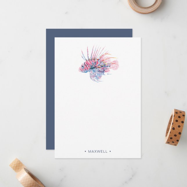 Watercolor Tropical Fish Personalized Note Card (Front/Back In Situ)