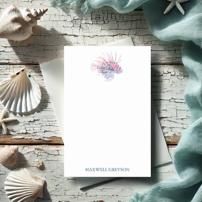 Watercolor Tropical Fish Post-it Notes (Personalized post it notes watercolor lionfish art by Victoria Grigaliunas of Do Tell A Belle)