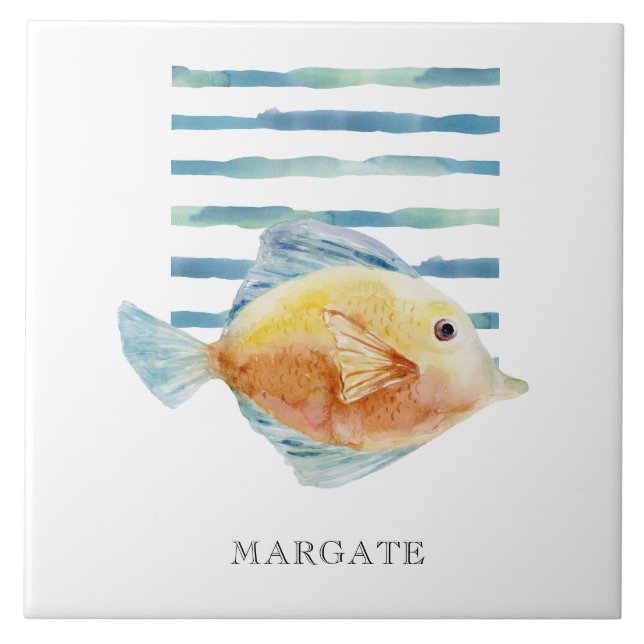 Watercolor  TROPICAL FISH Seashore Beach MARGATE  Ceramic Tile (Front)
