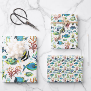 Watercolor Tropical Fish Wrapping Paper Sheets