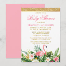 Watercolor Tropical Flamingo Baby Shower Glitter