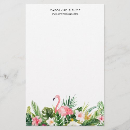 Watercolor Tropical Flamingo Floral Staionery Stationery