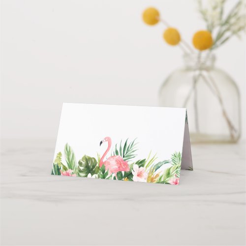 Watercolor Tropical Flamingo Folded Place Card