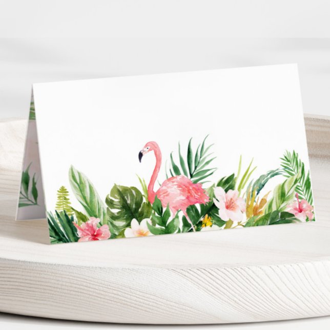 Watercolor Tropical Flamingo Folded Place Card (Creator Uploaded)